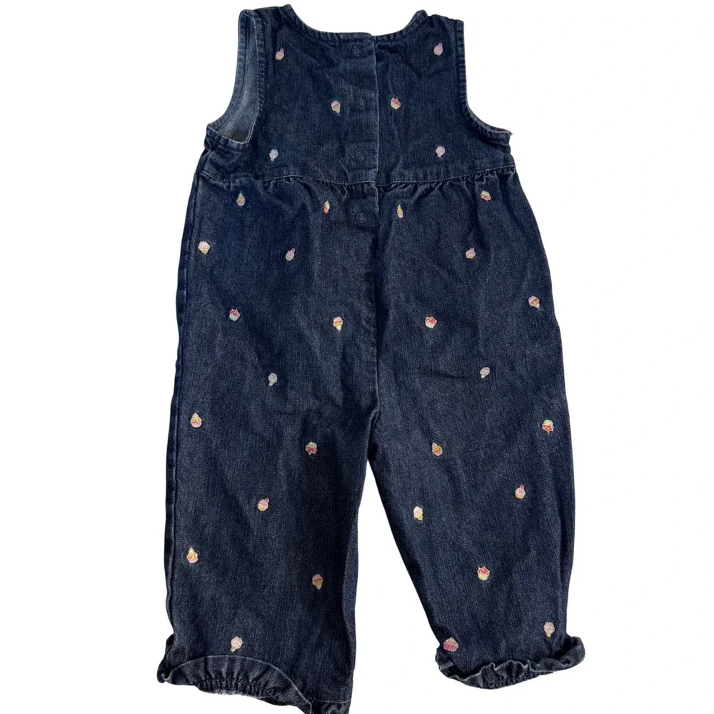 Vintage Y2K Gymboree Embroidered Cupcake Denim Overall Jumpsuit 6-12 month girl